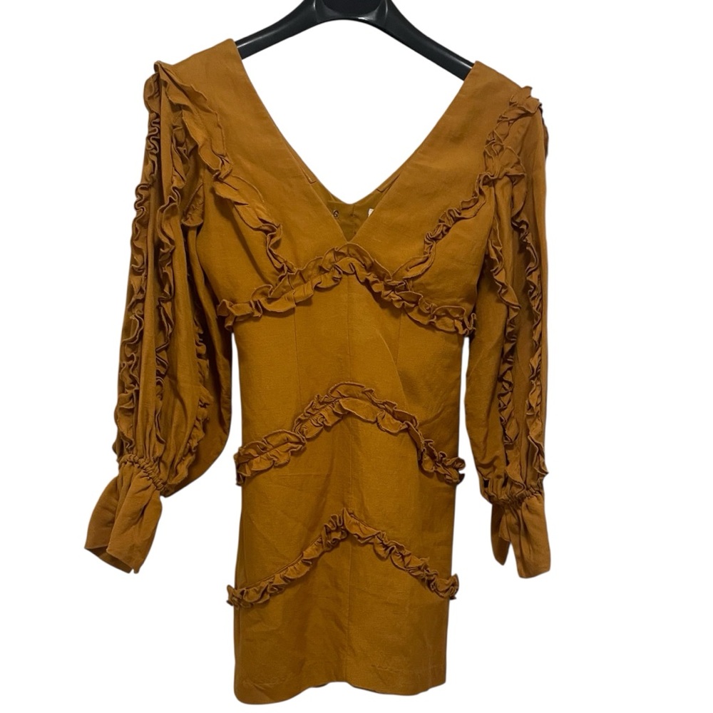 C/MEO Collective Tan Mustard Ruffle Mini Dress Small S